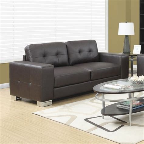 Monarch Specialties Modern Dark Brown Faux Leather Sofa At