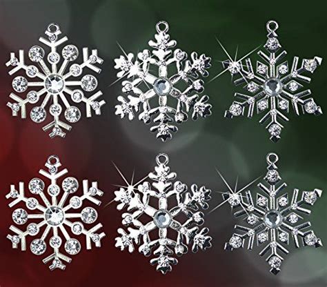 Metal Snowflake Ornaments Set Of 6 Sparkling Silver Metal Crystal