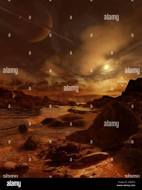 Titan After Methane Rainfall Illustration Stock Photo Alamy