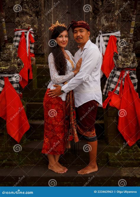 Multicultural Couple Standing Near The Temple In Bali Caucasian Wife