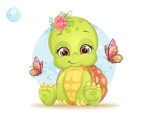 Cute Baby Turtle Clipart Png Little Tortoise Eps Animal Clip Etsy