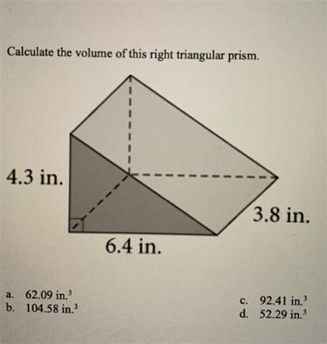 Solved Calculate The Volume Of This Right Triangular Prism