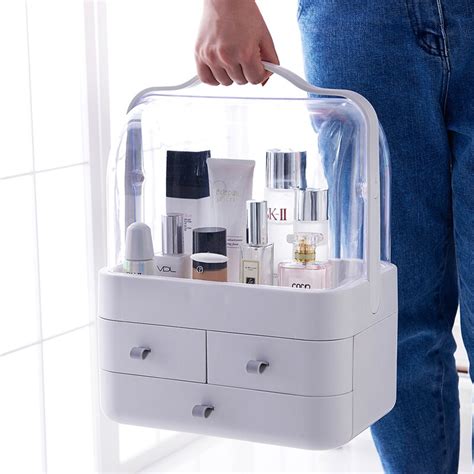 Drawer Type Cosmetics Storage Box With Cover Dust Proof Skin Care Products Rack Dressing Table