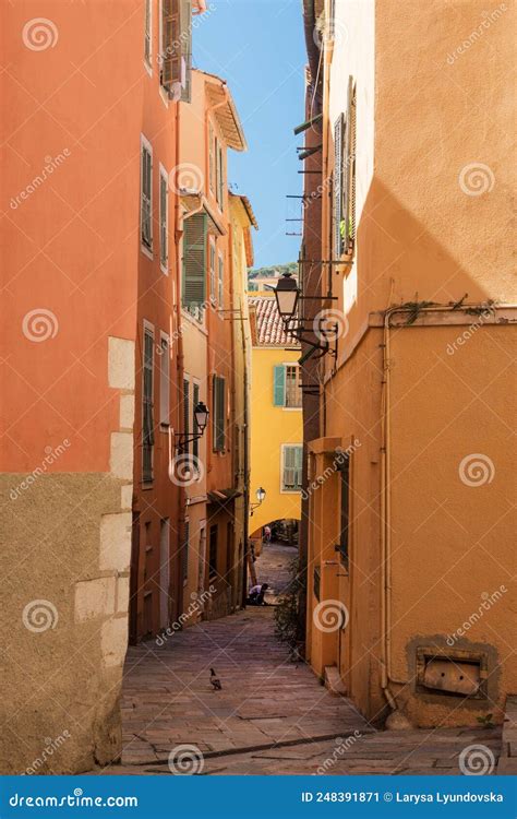 Old Narrow Authentic Street Of The City Of Villefranche Sur Mer