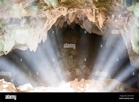 The Light Shines In The Cave Stock Photo Alamy