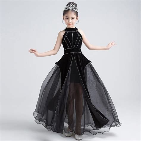 Luxury Black Gothic Flower Girl Dress Princess Dress Halter Beading Ho