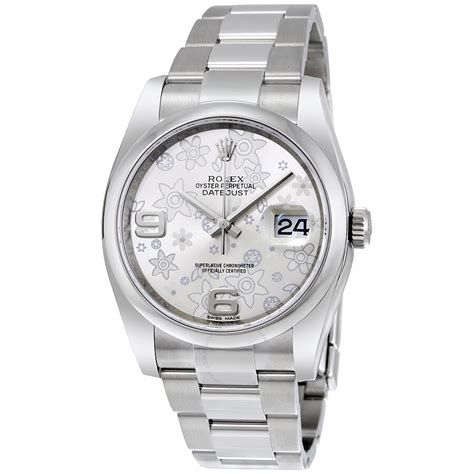 Rolex Datejust 36 Silver Floral Dial Stainless Steel Oyster Bracelet