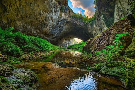 Huge Karst Cave Bonito Bulgaria Devetashka Sky Clouds Cave