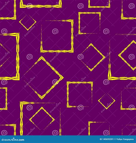 Yellow Rhombuses and Squares on a Purple Background Stock Vector
