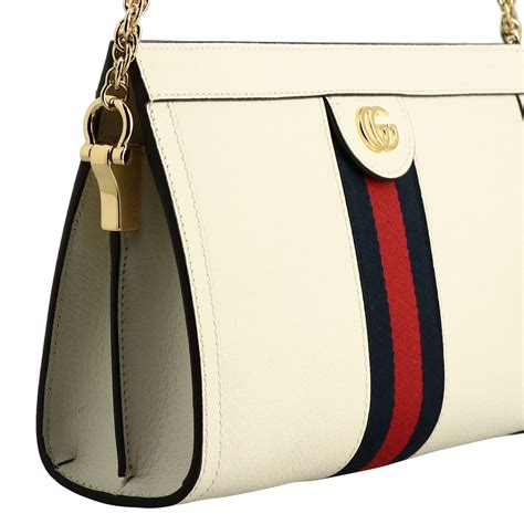 Gucci Ophidia Leather Shoulder Bag With Web Band Crossbody Bags