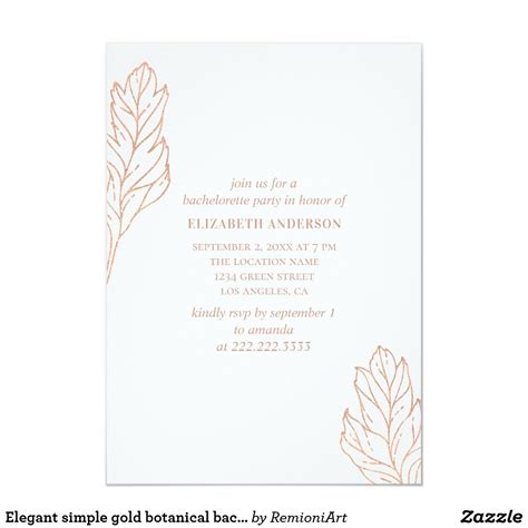 Elegant Simple Gold Botanical Bachelorette Party Invitation Bachelorette Party