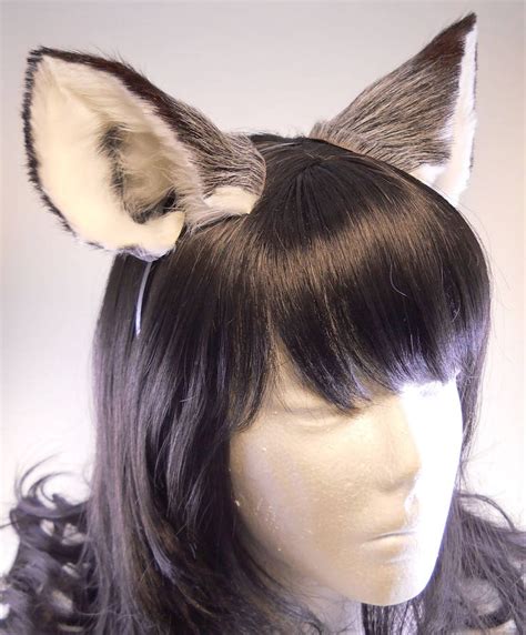 Silver Gray Fox Ears Fur Puffs Leather Realistic Cosplay Fox Etsy