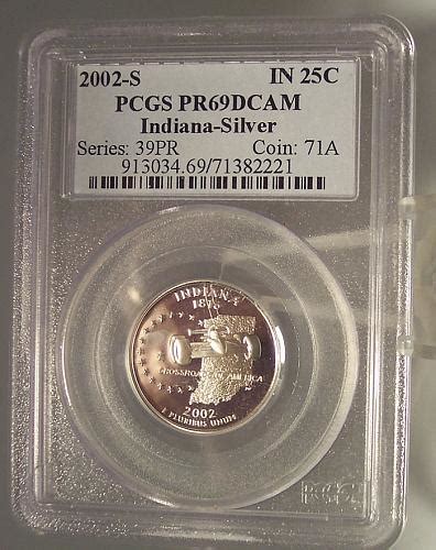 2002 S Silver Proof Indiana State Quarter Pcgs Pr69dcam G042 For