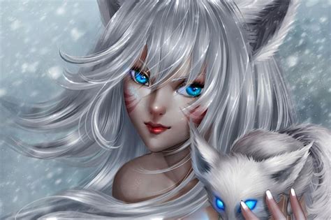 Neko Anime Girl White Hair Blue Eyes Anime Wallpaper Hd