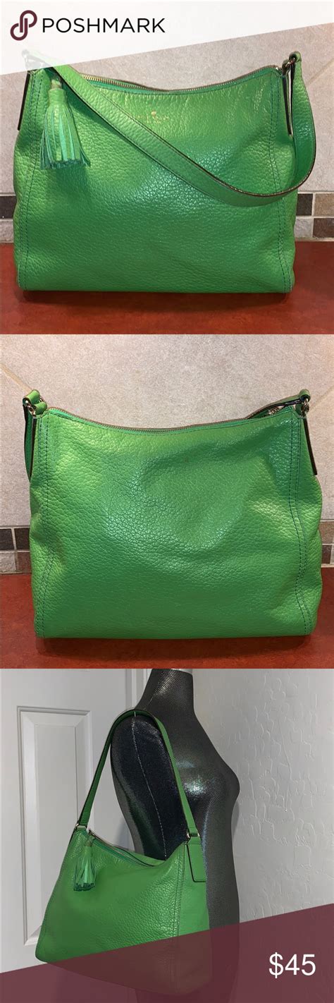Kate Spade Green Pebbled Leather Handbag Purse Leather Handbags