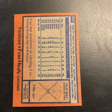 582 Fran Healy New York Yankees 1978 Topps Baseball Card Cb16 Ebay