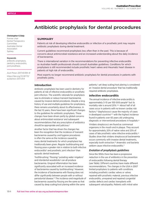 Antibiotic Prophylaxis For Dental Procedures Pdf Dentistry