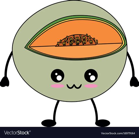 Melon Delicious Fruit Cute Kawaii Cartoon Vector Image