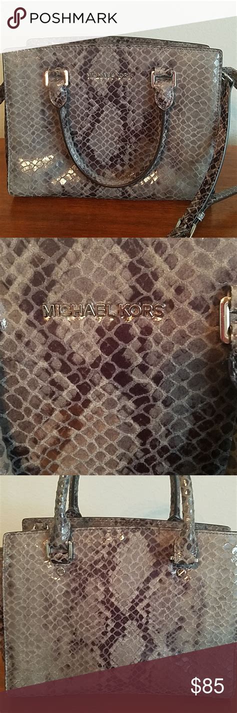 Michael Kors Grey Leather Snakeskin Embossed Bag Embossed Bag Grey