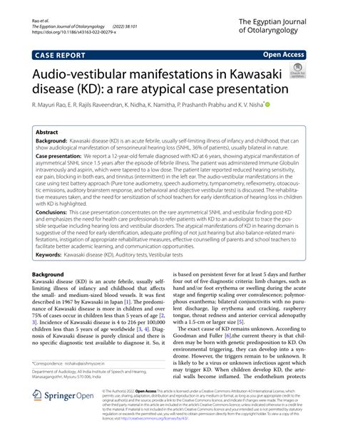 Pdf Audio Vestibular Manifestations In Kawasaki Disease Kd A Rare
