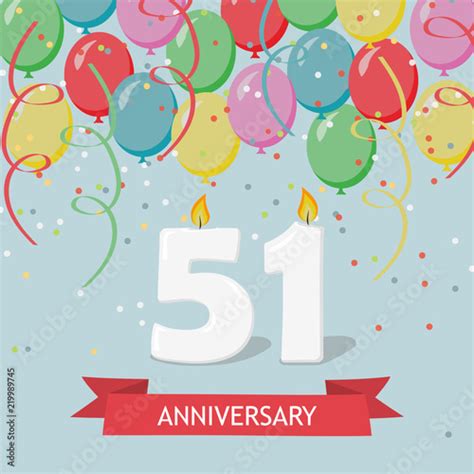 51 Years Selebration Happy Birthday Greeting Card With Candles