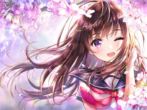 Download 2048x1536 Anime Girl Wink Cherry Blossom Cute