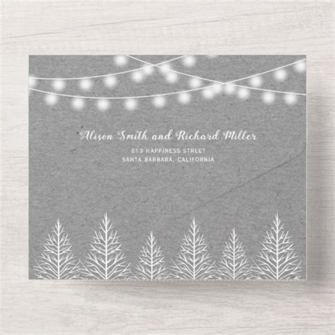 Trees And Lights Gray Kraft Paper Winter Wedding All In One Invitation