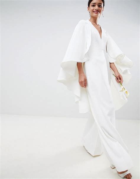 Asos Cape Wedding Jumpsuit In White Lyst