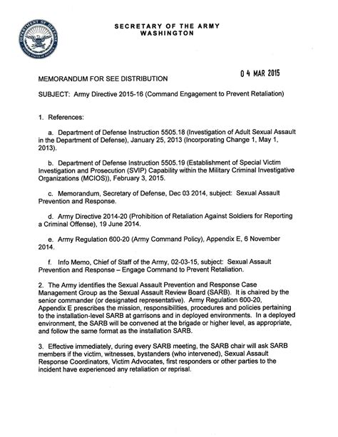 Army Directive 2015 16 Command Engagement To Prevent Retaliation