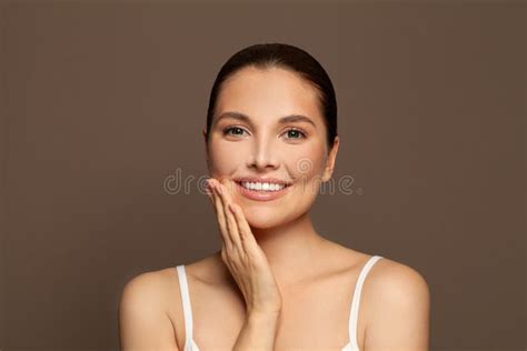 Cheerful Woman Spa Model With Perfect Clear Skin Smiling Facial