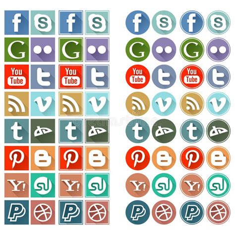 Retro Flat Social Media Icons Editorial Stock Image Illustration Of