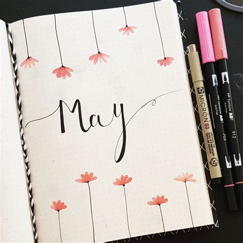 May Bujo Inspiration Bullet Journal Ideas Month Cover Pink