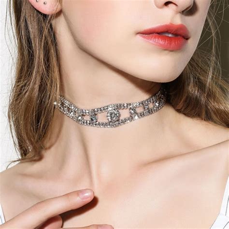 Luxury Rhinestone Full Crystal Choker Necklace Gold Silver Maxi