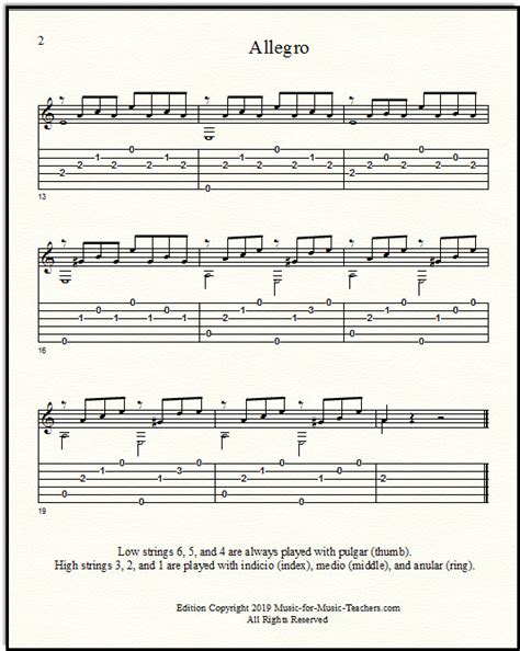 This free piano sheet music pdf for beginners has a popular history as a fiddle & guitar tune. Classical Guitar Sheet Music "Allegro" by Giuliani