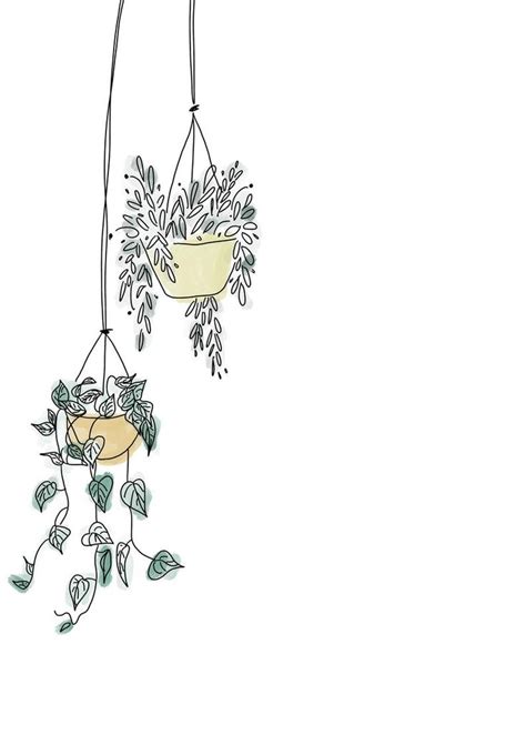 Hanging Plants Digital Print Etsy Plant Drawing Line Art Drawings