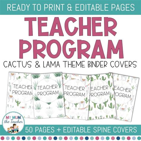 Editable Teacher Binder Covers Lama And Cactus Design Teacher
