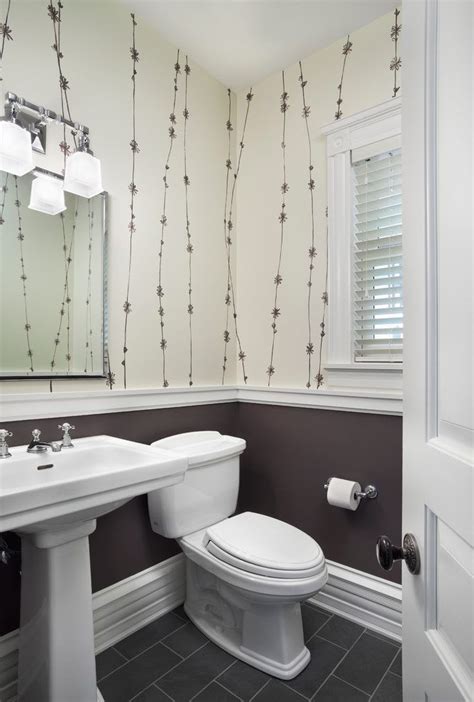 To determine the height of the chair rail, measure the height of the ceiling and divide it by three. Bathroom chair rail powder room transitional with chair ...