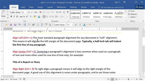 Basic Paragraph Formats Microsoft Word Basic Goskills