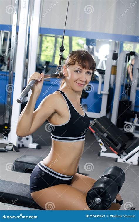 Caucasian Woman On Training Apparatus In Club Stock Image Image Of Fitness Muscular 27439021