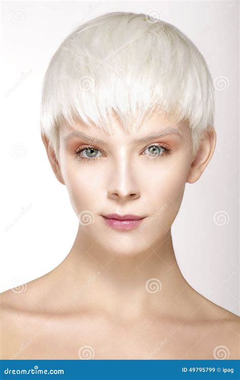 Beauty Model Blonde Short Hair Showing Perfect Skin Stock Image Image
