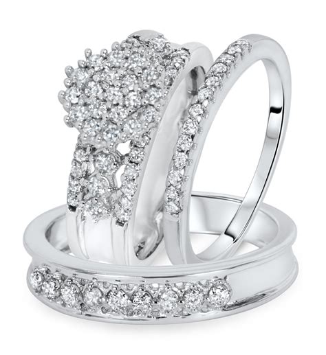 1 Carat Diamond Trio Wedding Ring Set 14k White Gold My Trio Rings