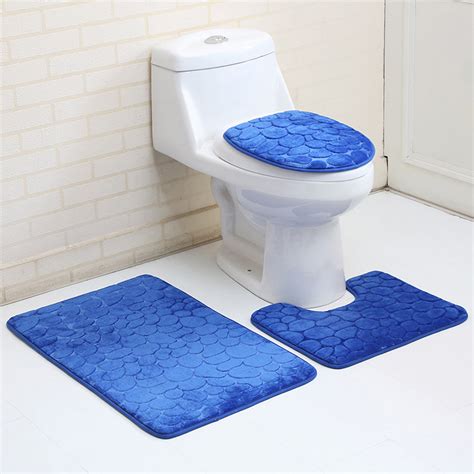 3pcs Toilet Seat Covers Bathroom Carpet Non Slip Pedestal Rug Lid