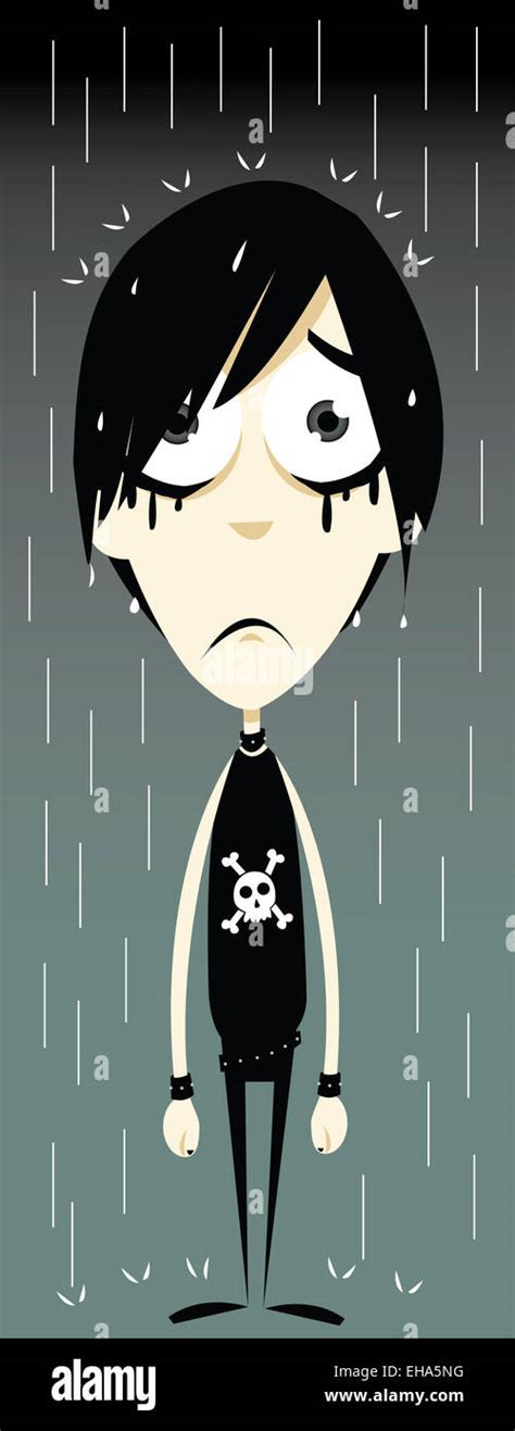A Vector Cartoon Representing A Funny Emo Boy Sadly Standing In The