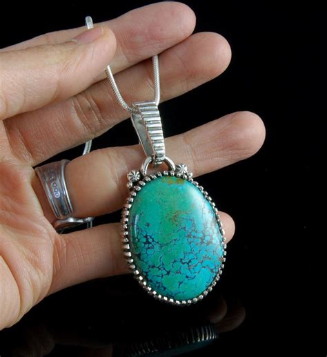 Perfect Oval Pendant With Spiderweb Turquoise And Sterling Silver