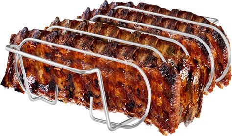 Rib Rack Stainless Steel Roasting Stand Holds 4 Ribs For Grilling