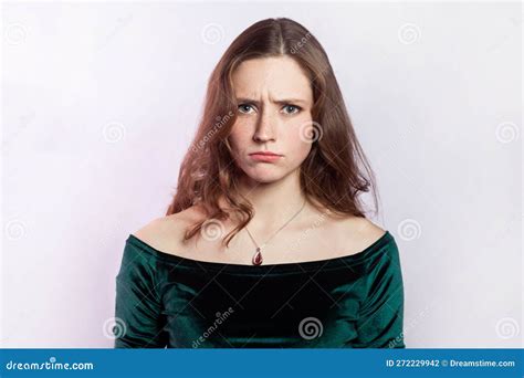 Sad Worried Woman Looking At Camera With Pout Lips Expressing Sorrow