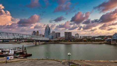 Cincinnati Ohio Skyline Across The Ohio River From Newport Kentucky