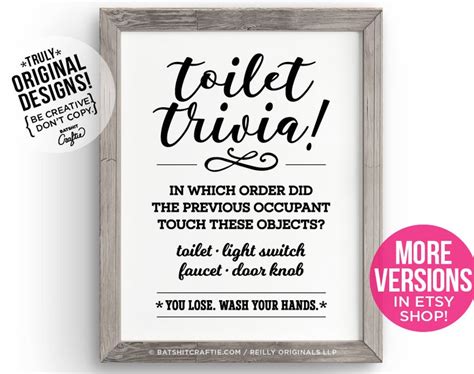 Printable Funny Bathroom Sign Toilet Trivia Wash Your