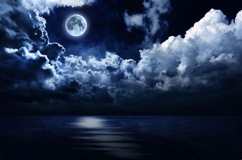 Sky Water Night Moon Clouds Nature Wallpapers Hd