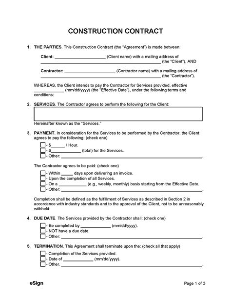 Free Construction Contract Template PDF Word
